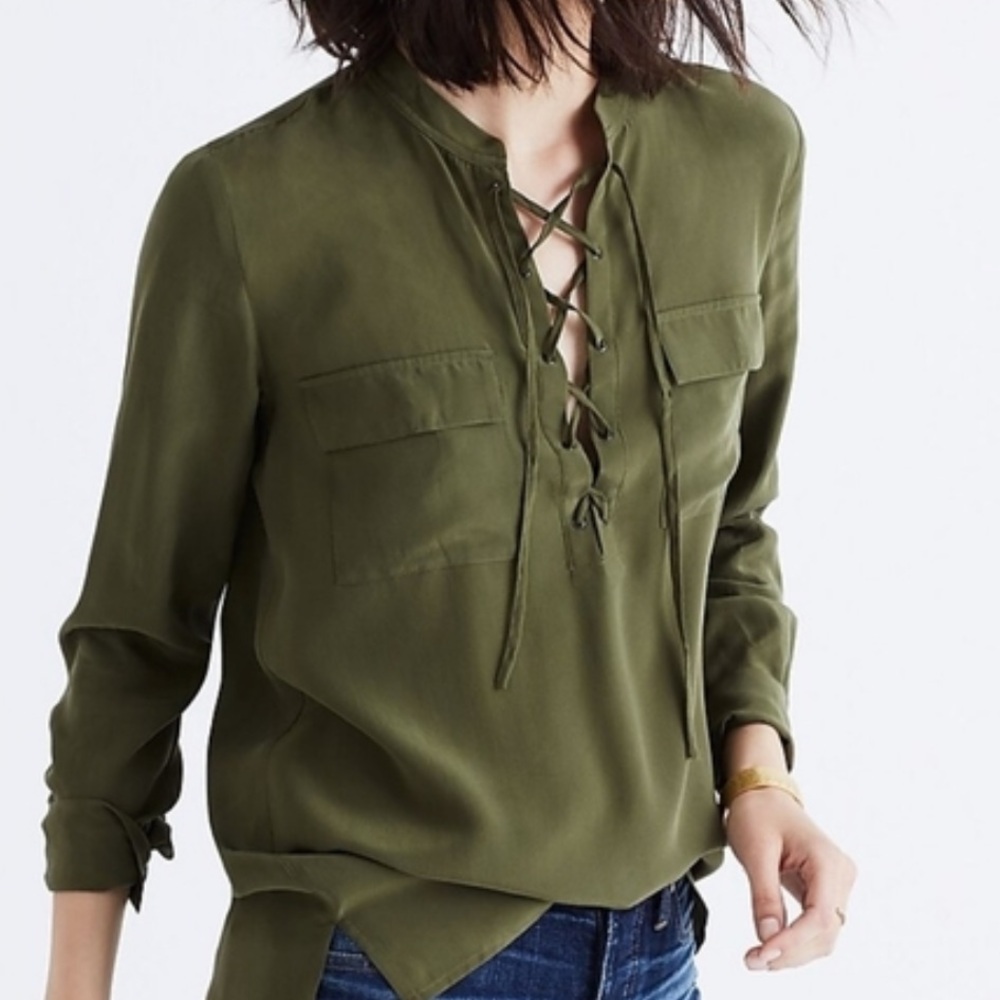 MADEWELL Olive Lace-Up Long Sleeve Top